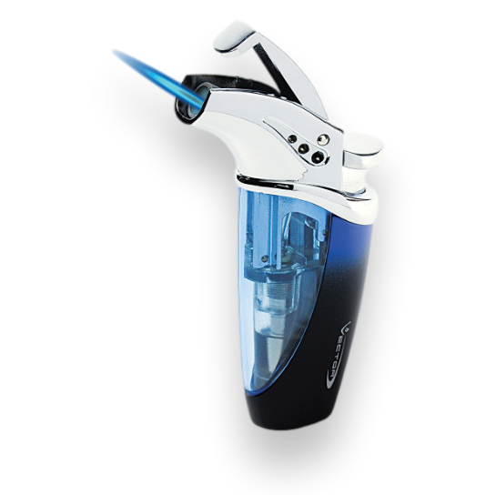 Vector Volt Torch Flame Single Jet Cigar Lighter - Blue and Black Lacquer - Exterior Front