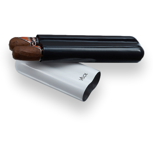 Visol Agent White and Black Carbon Fiber Cigar Case - 2 Finger - Interior Front with Cigars