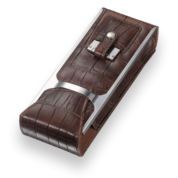 Visol Alton Leather 1-Finger Cigar Case Travel Set - Black - Exterior Front