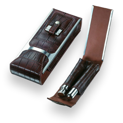 Visol Alton Leather 1-Finger Cigar Case Travel Set - Black - Interior Front