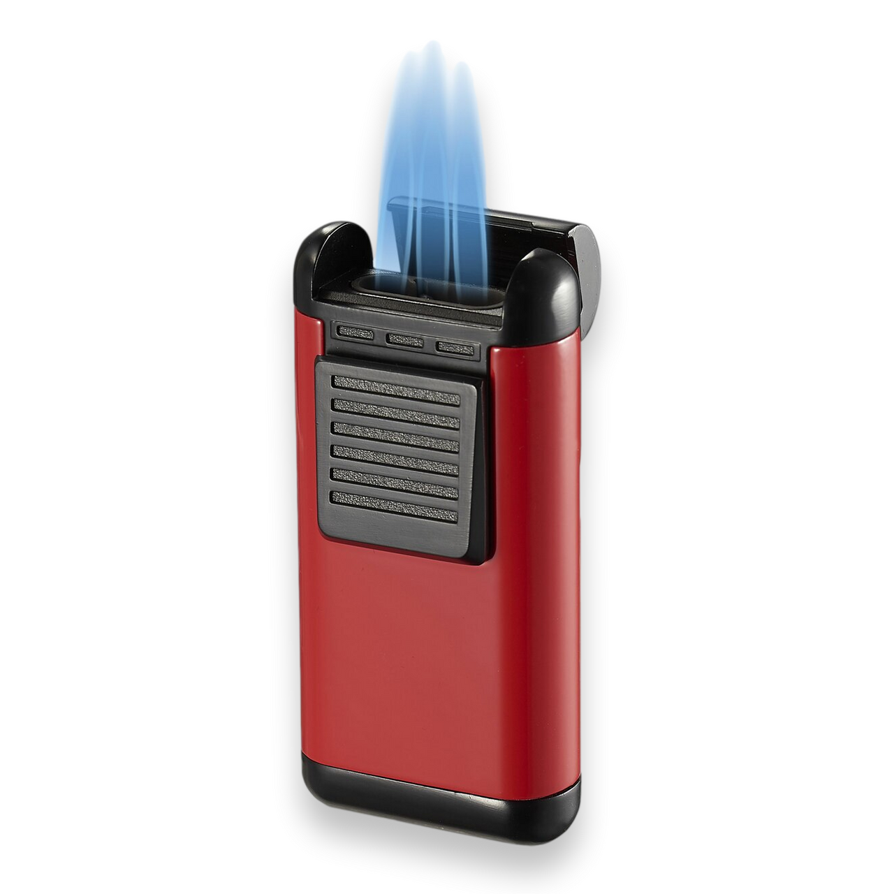 Visol Antero Torch Flame Triple Jet Cigar Lighter - Red - Exterior Front with Flame