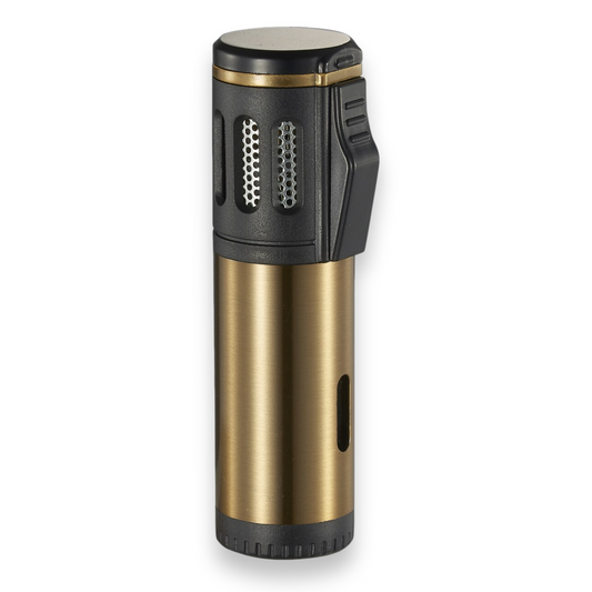 Visol Artemis Torch Flame Triple Jet Cigar Lighter - Brushed Gold - Exterior Front