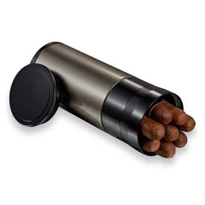 Visol Carlos 7-8 Cigar Travel Humidor - Black and Gunmetal - Interior with Cigars