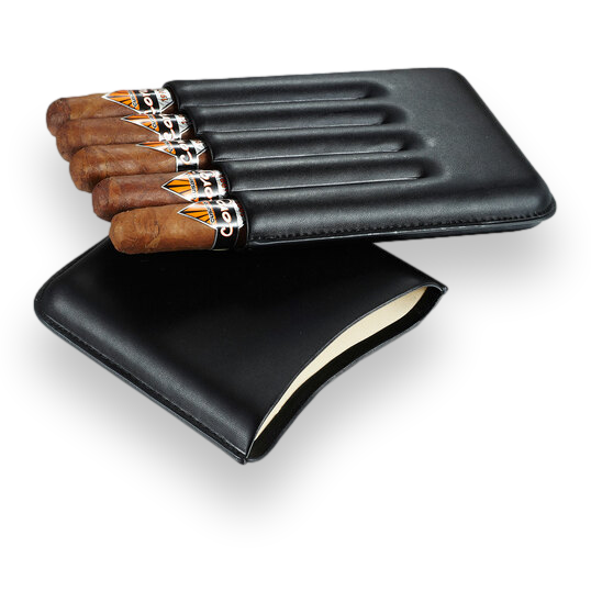 Visol Carmora Leather 5-Finger Cigar Case  - Exterior Front Open