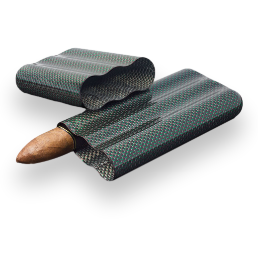 Visol Cartenium Carbon Fiber and Metal Cigar Case - 3 Finger - Interior Front with Cigars