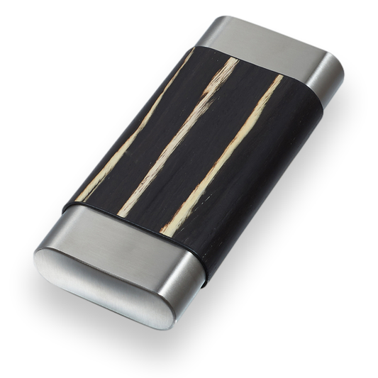 Visol Carver Wood and Metal 3-Finger Cigar Case - Ashburl and Stainless Steel - Exterior Front