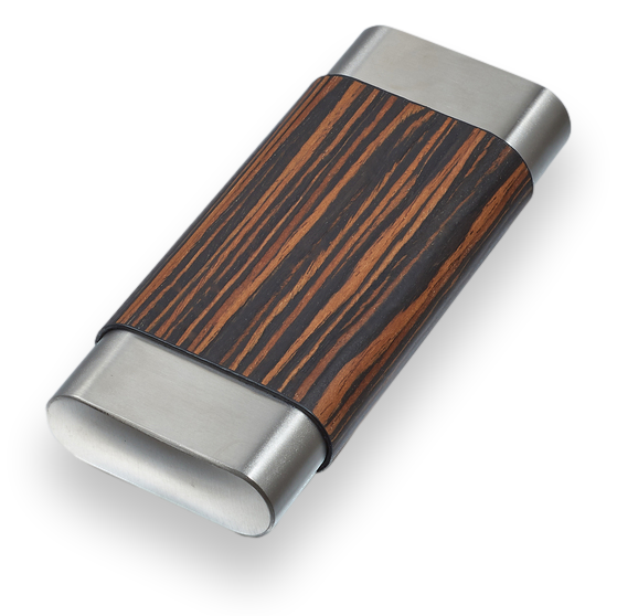 Visol Carver Wood and Metal 3-Finger Cigar Case - Ebony and Stainless Steel - Exterior Front