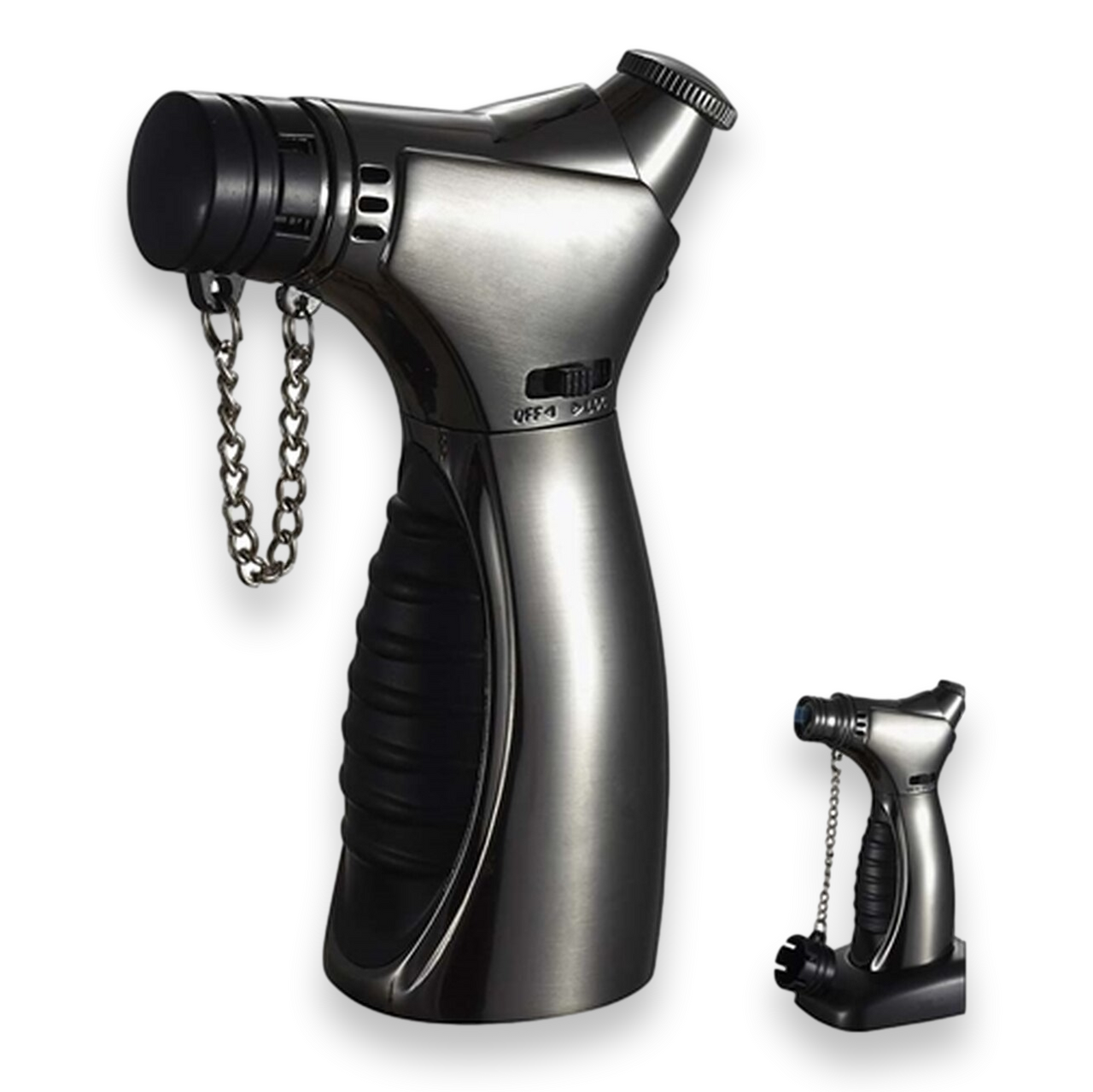 Visol Cuire Torch Flame Single Jet Cigar Lighter - Gunmetal & Black - Exterior Front