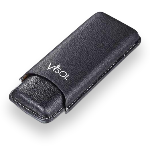 Visol Dakota Black Leatherette Cigar Case - 2-Finger - Exterior Front Closed
