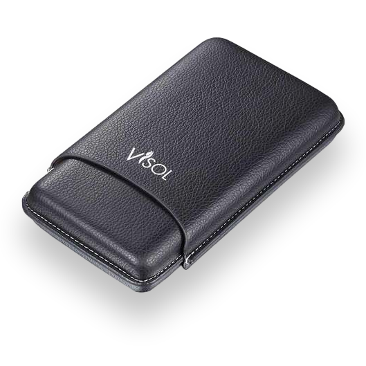 Visol Dakota Black Leatherette Cigar Case - 3-Finger - Exterior Front Closed