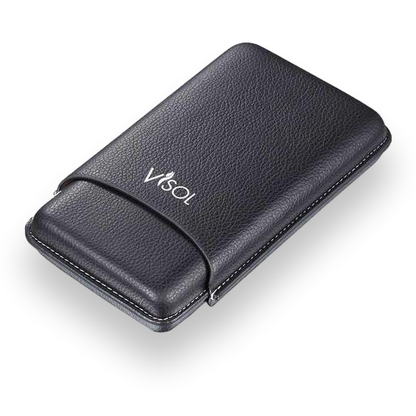Visol Dakota Black Leatherette Cigar Case - 3-Finger - Exterior Front Closed