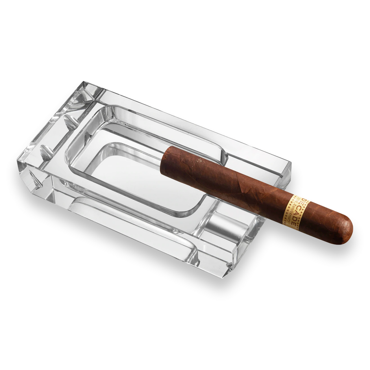 Visol Dalis Crystal 1-Cigar Ashtray  - Exterior Front with Cigar