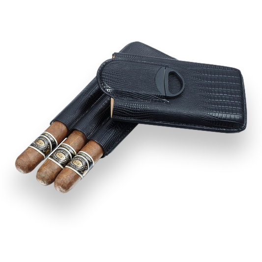 Visol Granada Leather 3-Finger Cigar Case with Cutter - Black - Exterior Front