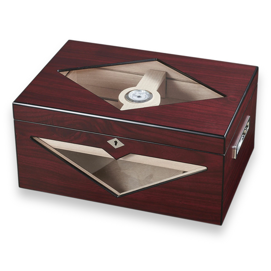 Visol Hudson Wood Stain Red Antique 125-Cigar Desktop Humidor  - Exterior Front