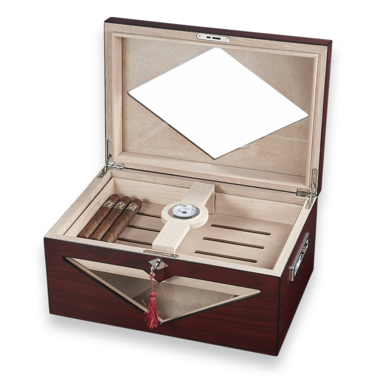 Visol Hudson Wood Stain Red Antique 125-Cigar Desktop Humidor  - Interior