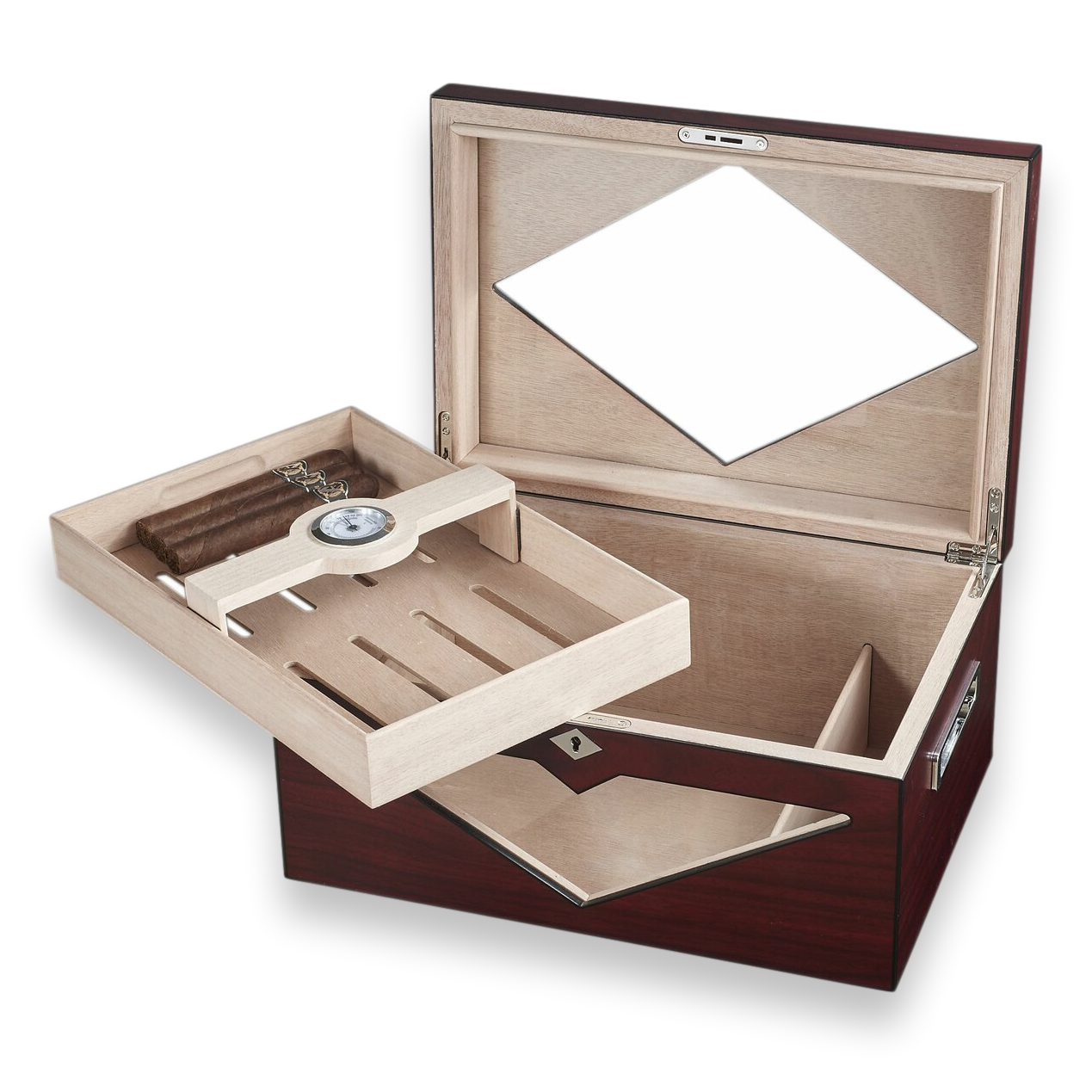 Visol Hudson Wood Stain Red Antique 125-Cigar Desktop Humidor  - Interior with Drawer
