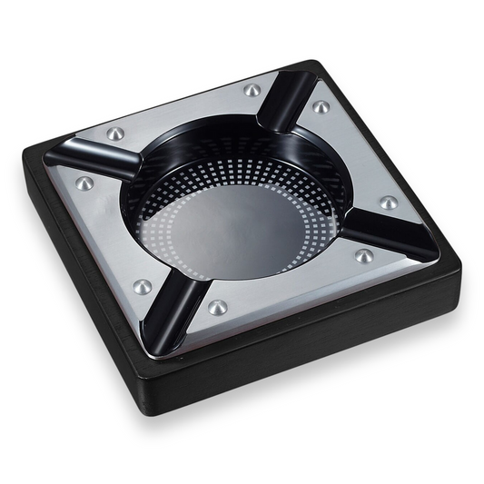 Visol Iris Metal and Wood 4-Cigar Ashtray - Black Matte - Exterior Front