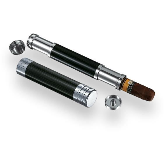 Visol Kinetic II Adjustable Carbon Fiber and Metal 1-Finger Cigar Case  - Interior Front with Cigar