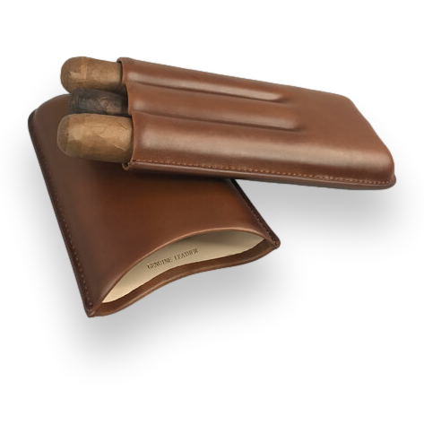 Visol Legend Brown Leather 3-Finger Cigar Case - without Logo  - Exterior Front Open