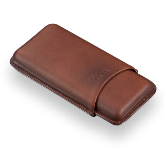 Visol Legend Leather 3-Finger Cigar Case - Brown - Exterior Front Closed