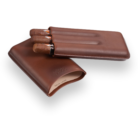 Visol Legend Leather 3-Finger Cigar Case - Brown - Exterior Front Open
