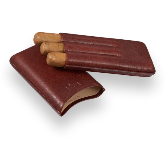 Visol Legend Leather 3-Finger Cigar Case - Burgundy - Exterior Front
