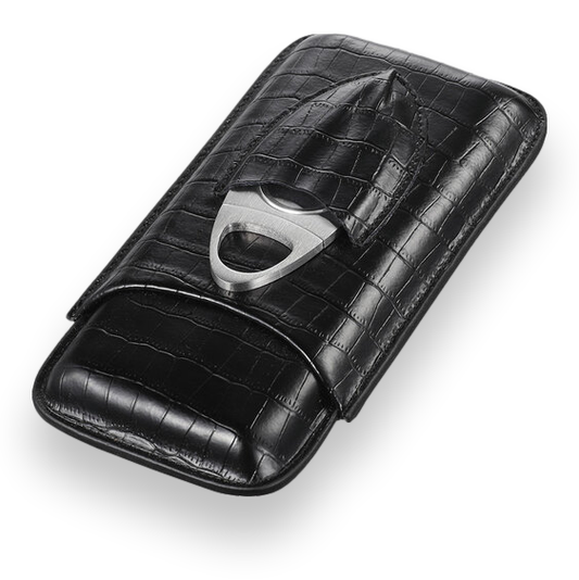Visol Lincoln Leather 3-Finger Cigar Case with Cutter  - Exterior Front Closed