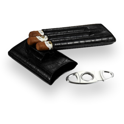 Visol Lincoln Leather 3-Finger Cigar Case with Cutter  - Exterior Front Open