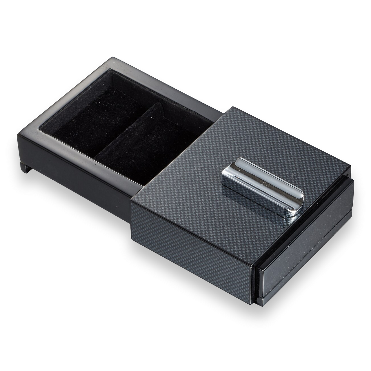Visol Loki Sliding 1-Cigar Ashtray - with Removable Compartments - Carbon Fiber - Exterior Front Cigar Drawer