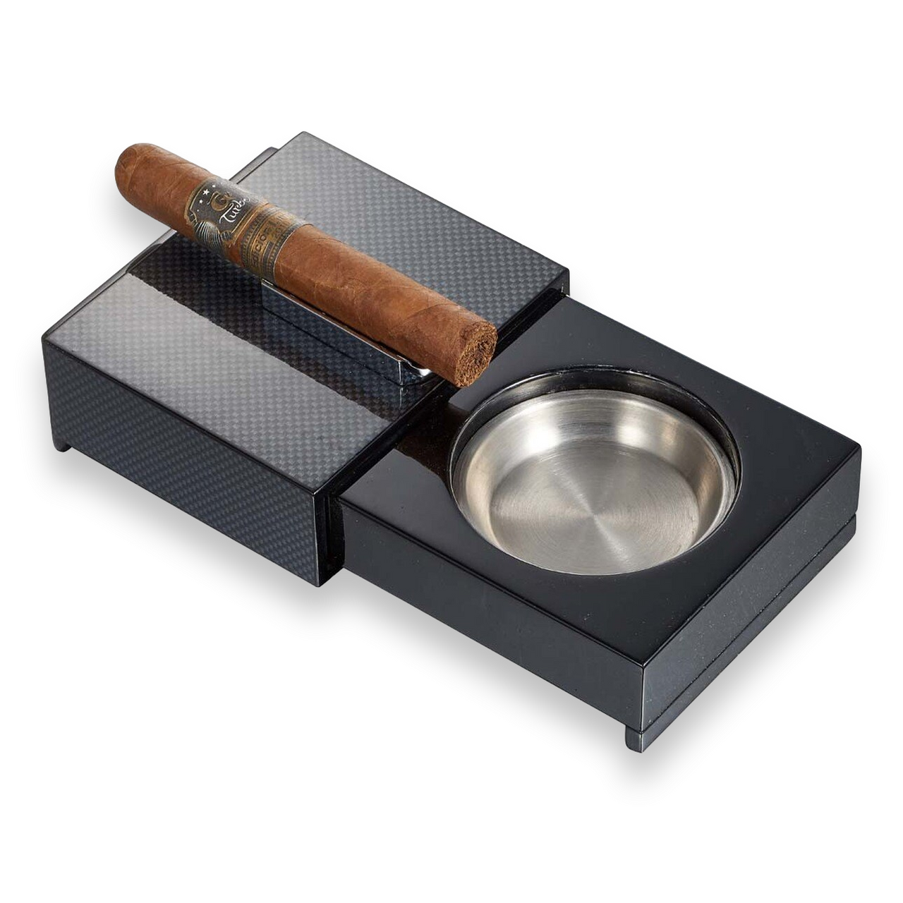 Visol Loki Sliding 1-Cigar Ashtray - with Removable Compartments - Carbon Fiber - Exterior Top with Cigar