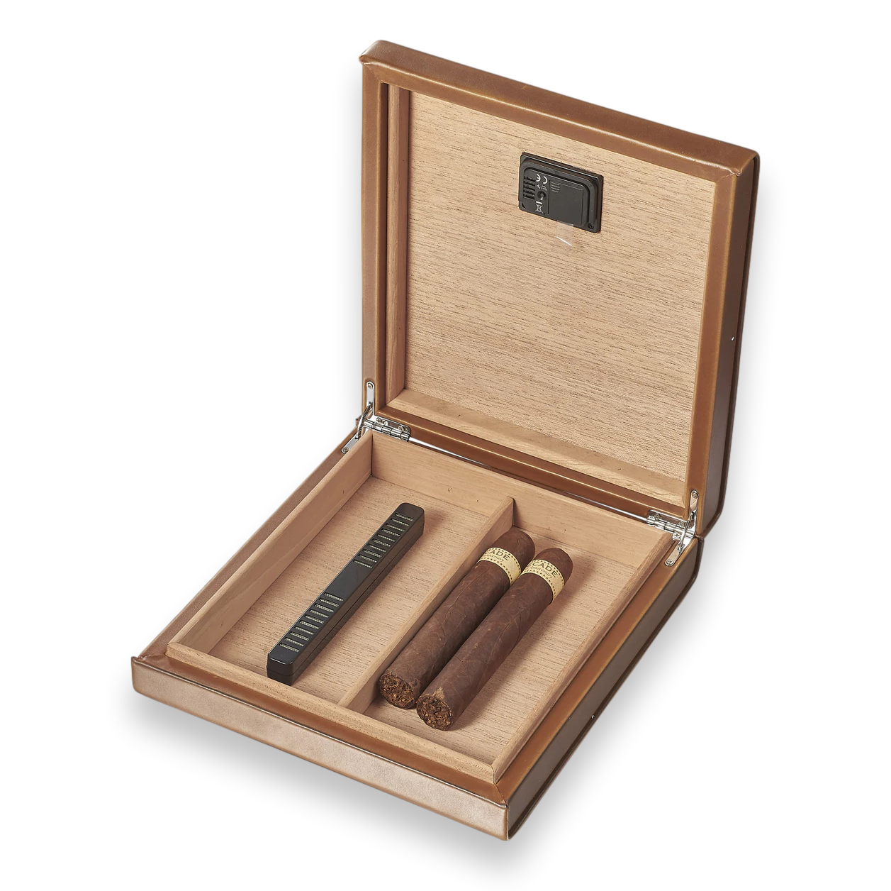 Visol Madrid  18-Cigar Desktop Humidor with Embedded Digital Hygrometer - Brown Leather - Interior
