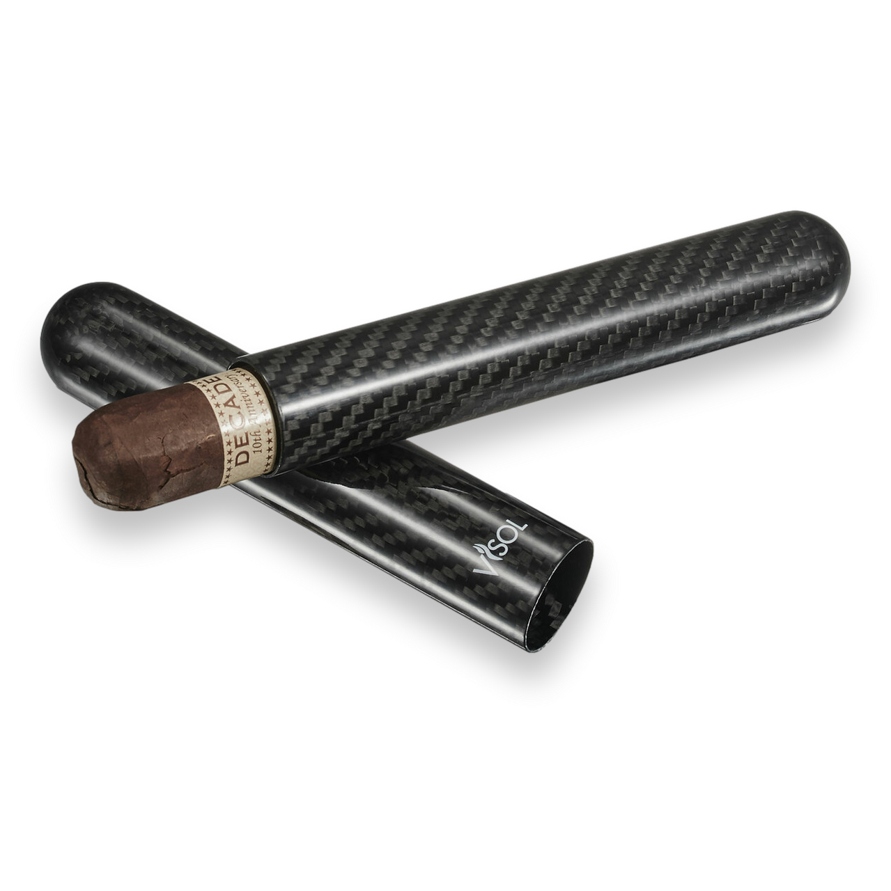 Visol Night II Metal 1-Cigar Tube - Carbon Fiber - Exterior Front Open