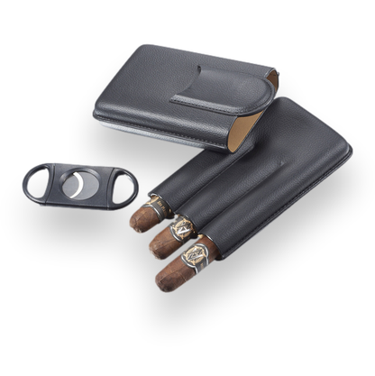 Visol Preston Leather 3-Finger Cigar Case with Cutter  - Exterior Front Open