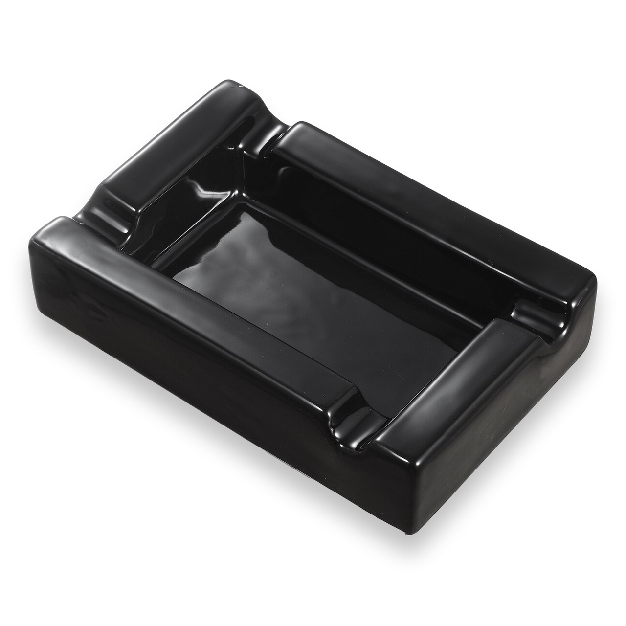 Visol Rectangular Black Ceramic 4-Cigar Ashtray  - Exterior Front