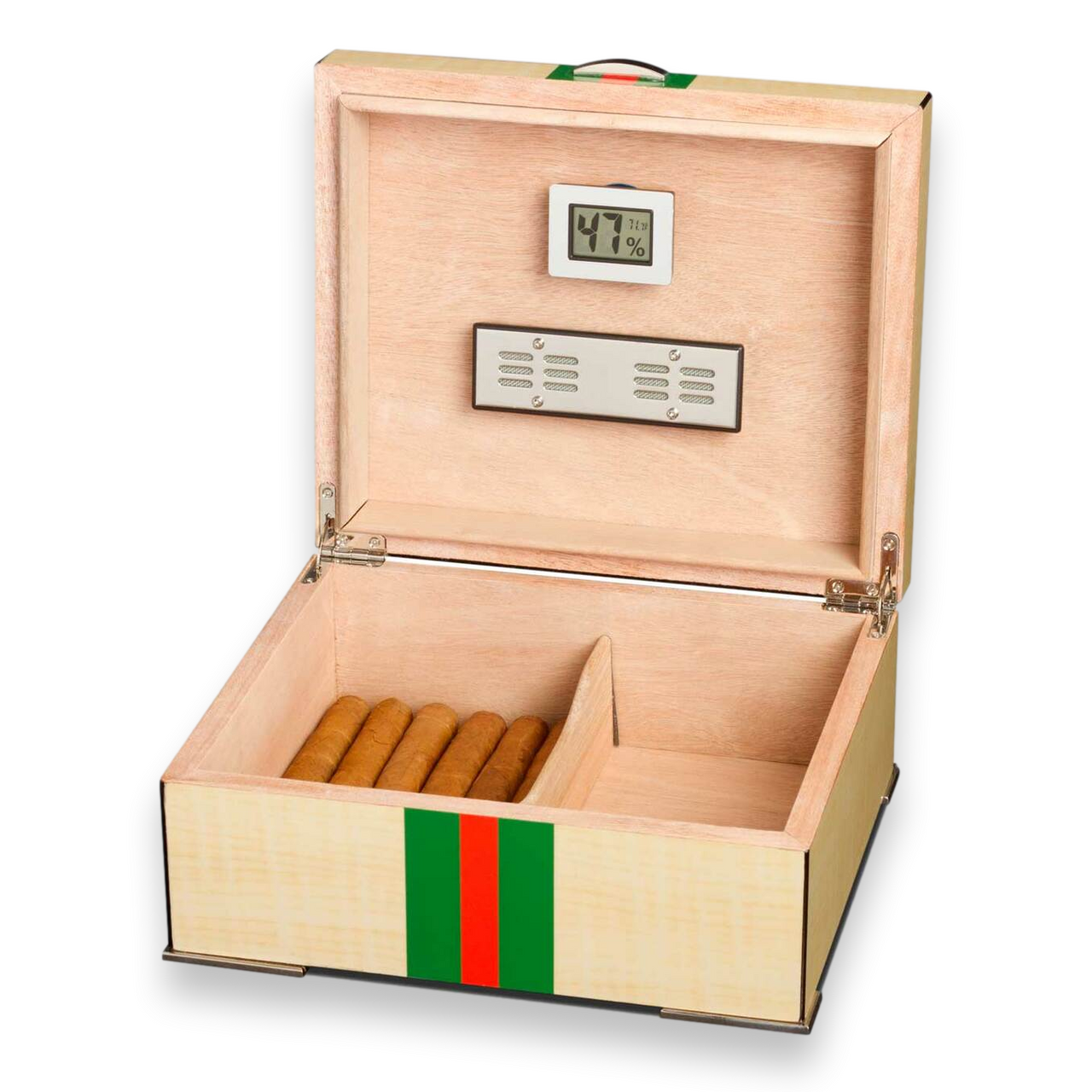 Visol Regio Contemporary Red and Green 50-Cigar Desktop Humidor  - Interior
