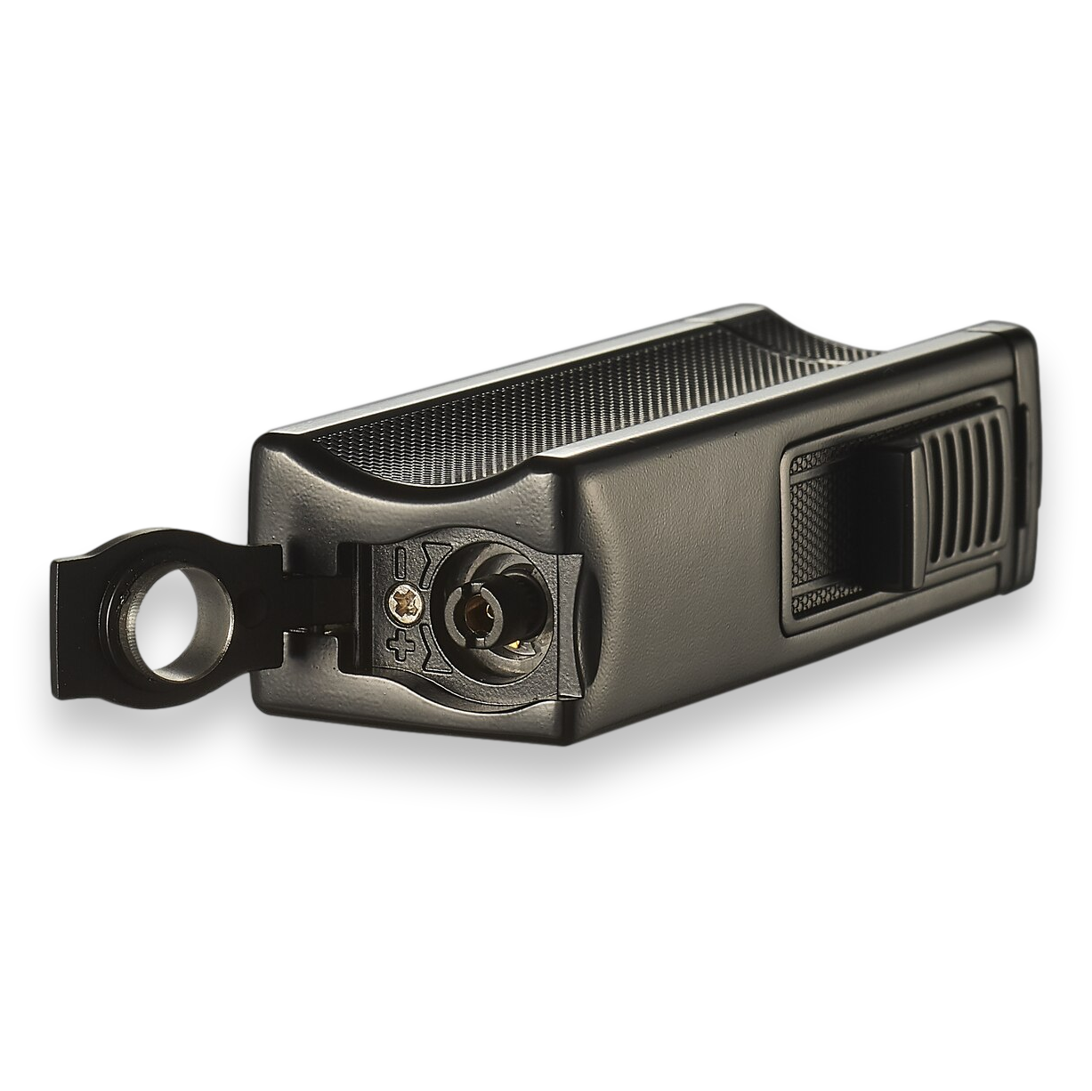 Visol Ridge Torch Flame Single Jet Cigar Lighter - Black - Exterior Bottom with Cigar Punch