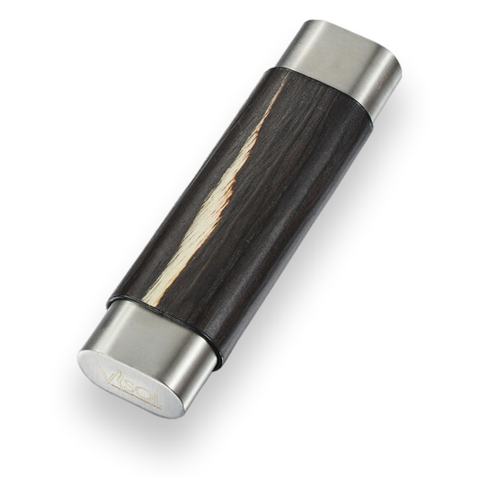 Visol Ryland Wood and Metal 2-Finger Cigar Case - Dark Exotic Wood and Stainless Steel - Exterior Front