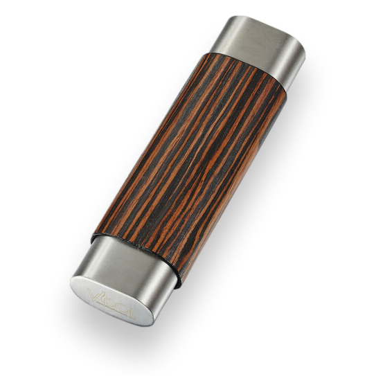Visol Ryland Wood and Metal 2-Finger Cigar Case - Ebony Wood and Stainless Steel - Exterior Front