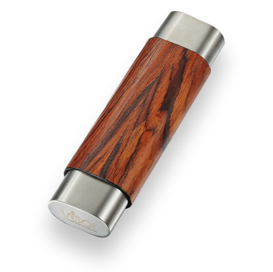 Visol Ryland Wood and Metal 2-Finger Cigar Case - Natural Wood and Stainless Steel - Exterior Front