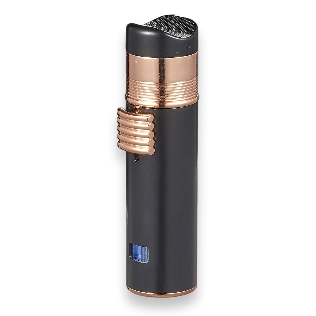 Visol Saddle Torch Flame Triple Jet Cigar Lighter - Black and Rose Gold - Exterior Front