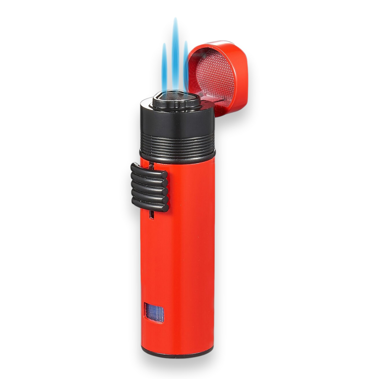 Visol Saddle Torch Flame Triple Jet Cigar Lighter - Red - Exterior Front with Flame
