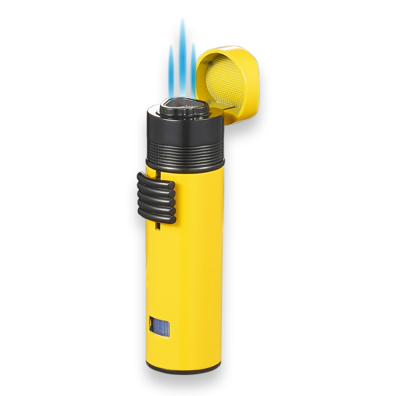 Visol Saddle Torch Flame Triple Jet Cigar Lighter - Yellow - Exterior Front with Flame