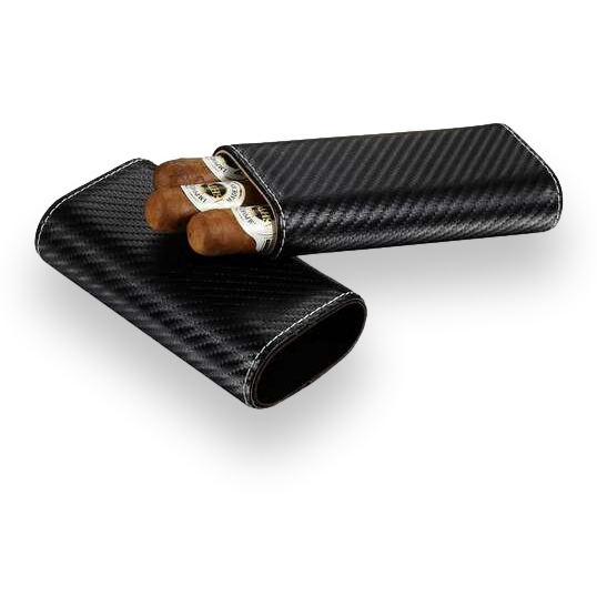 Visol Santa Fe Leather 3-Finger Cigar Case - Black Carbon Fiber - Exterior Front