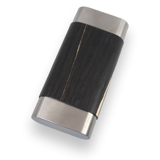 Visol Terran Wood and Metal 3-Finger Cigar Case - Dark Exotic Wood and Stainless Steel - Exterior Front