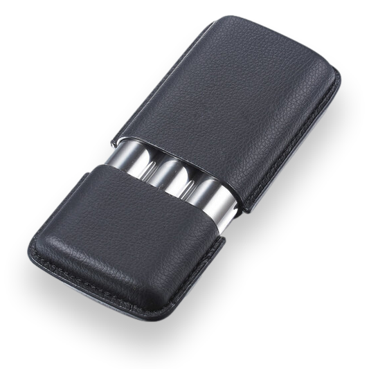 Visol Vincent Leather and Metal 3-Finger Cigar Case  - Exterior Front Closed