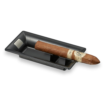 Visol Viscount Metal 1-Cigar Ashtray  - Exterior Front with Cigar