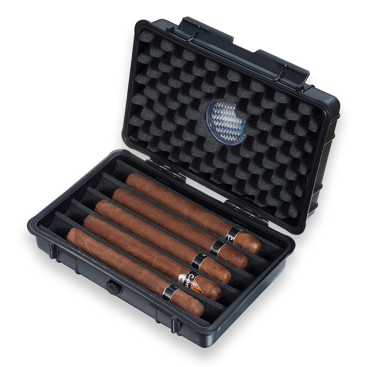 Visol Wendell Hard Plastic 5-Cigar Travel Humidor  - Interior with Cigars
