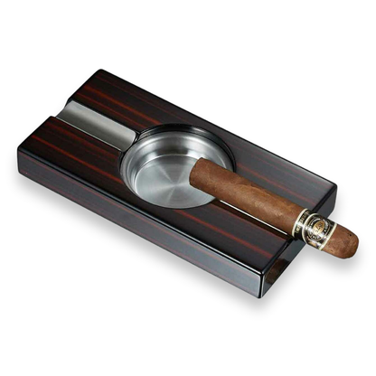 Visol Windsor Metal 2-Cigar Ashtray  - Exterior Front with Cigar