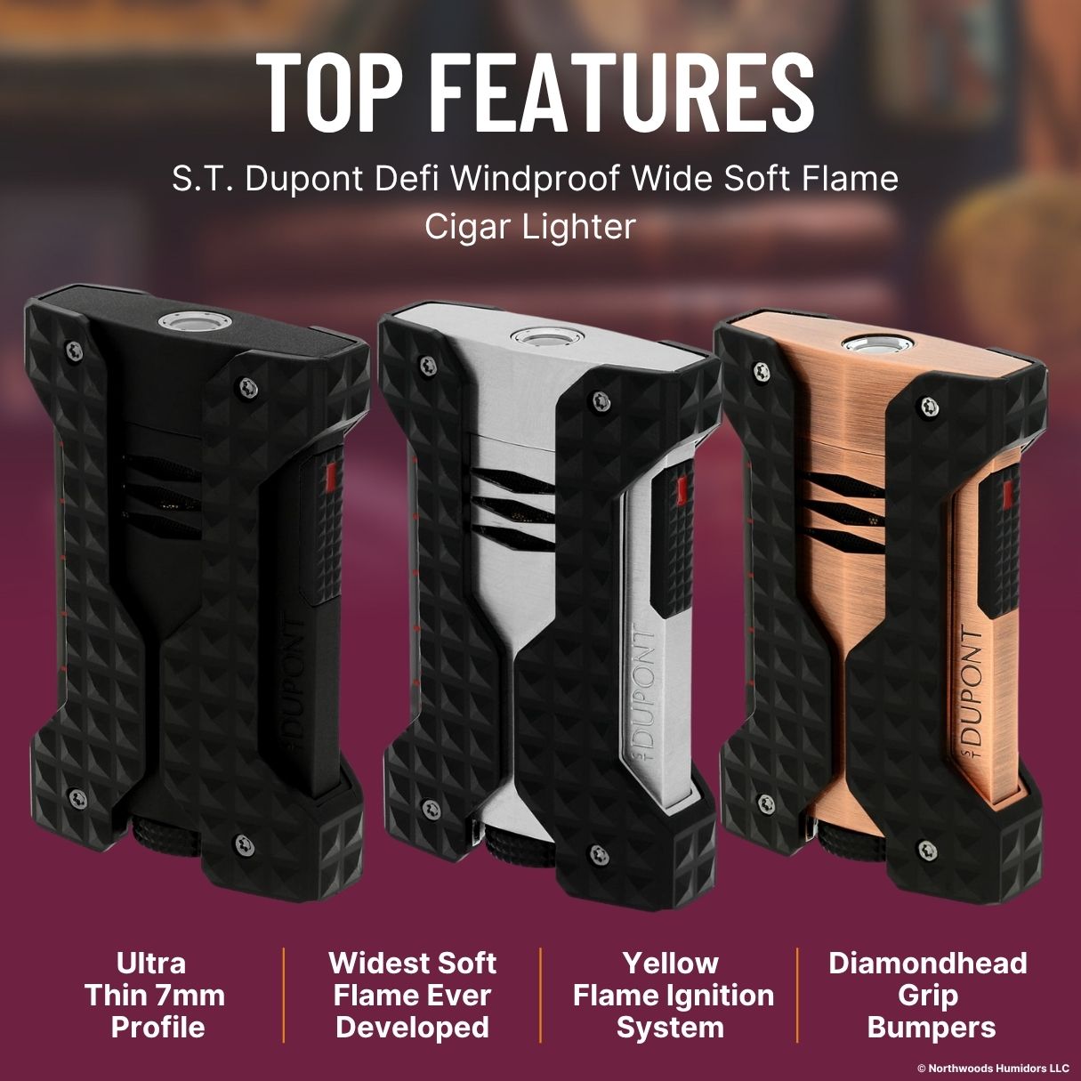 S.T. Dupont Defi Windproof Wide Soft Flame Cigar Lighter  -Top Features Image