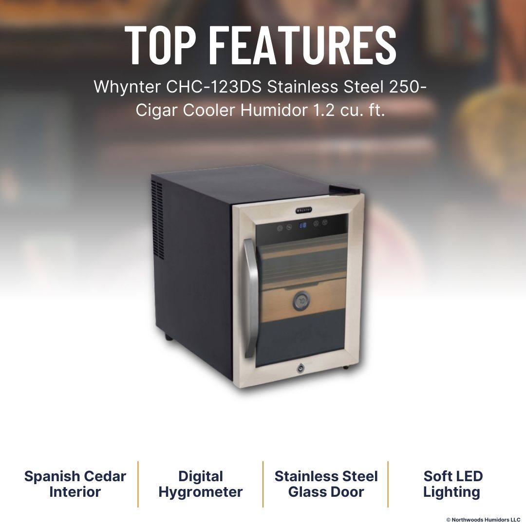 Whynter CHC-123DS Stainless Steel 250-Cigar Cooler Humidor 1.2 cu. ft.